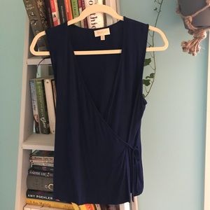 Navy Faux Wrap Top